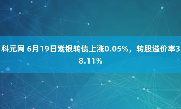 科元网 6月19日紫银转债上涨0.05%，转股溢价率38.11%